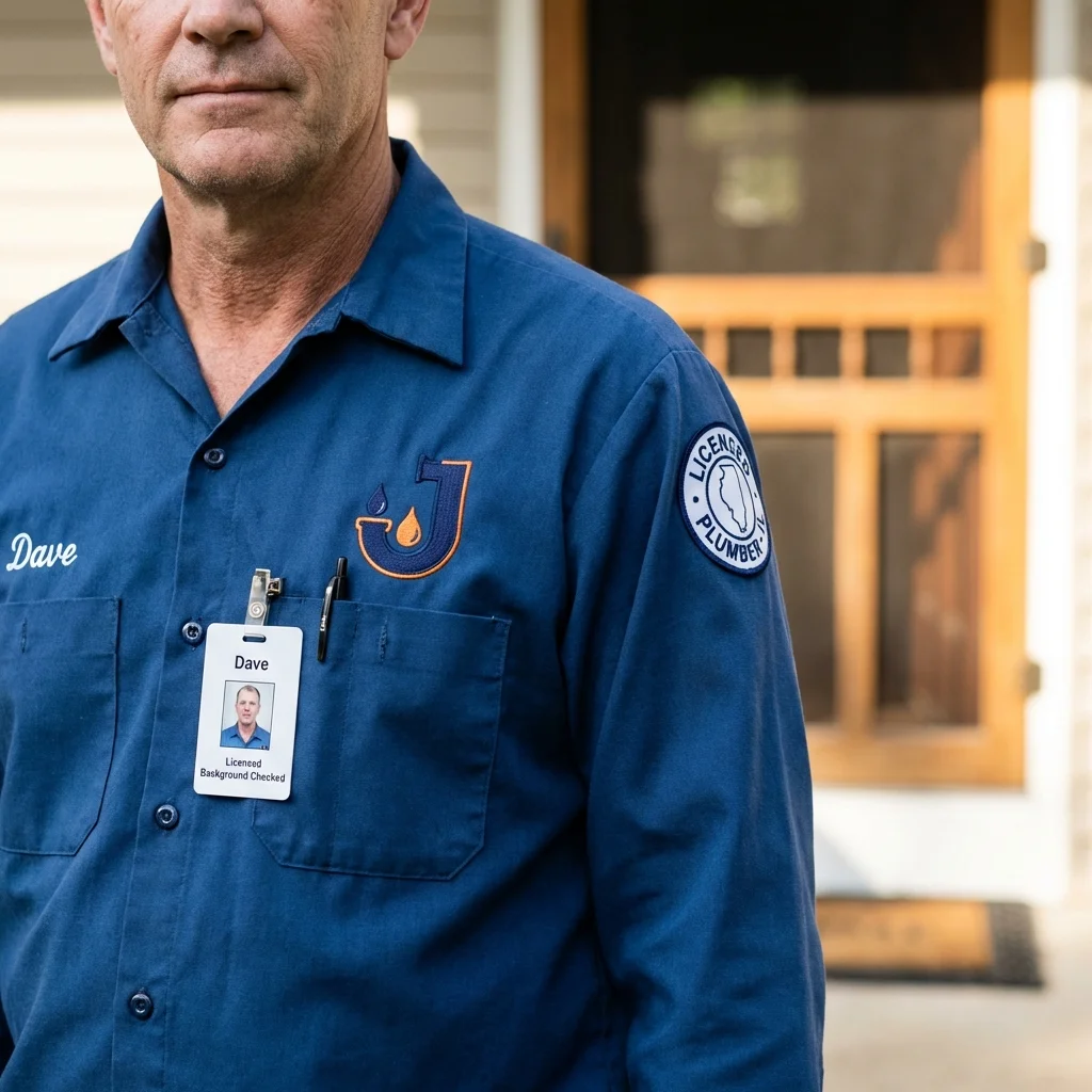 Licensed plumber showing ID badge in Morganton, NC