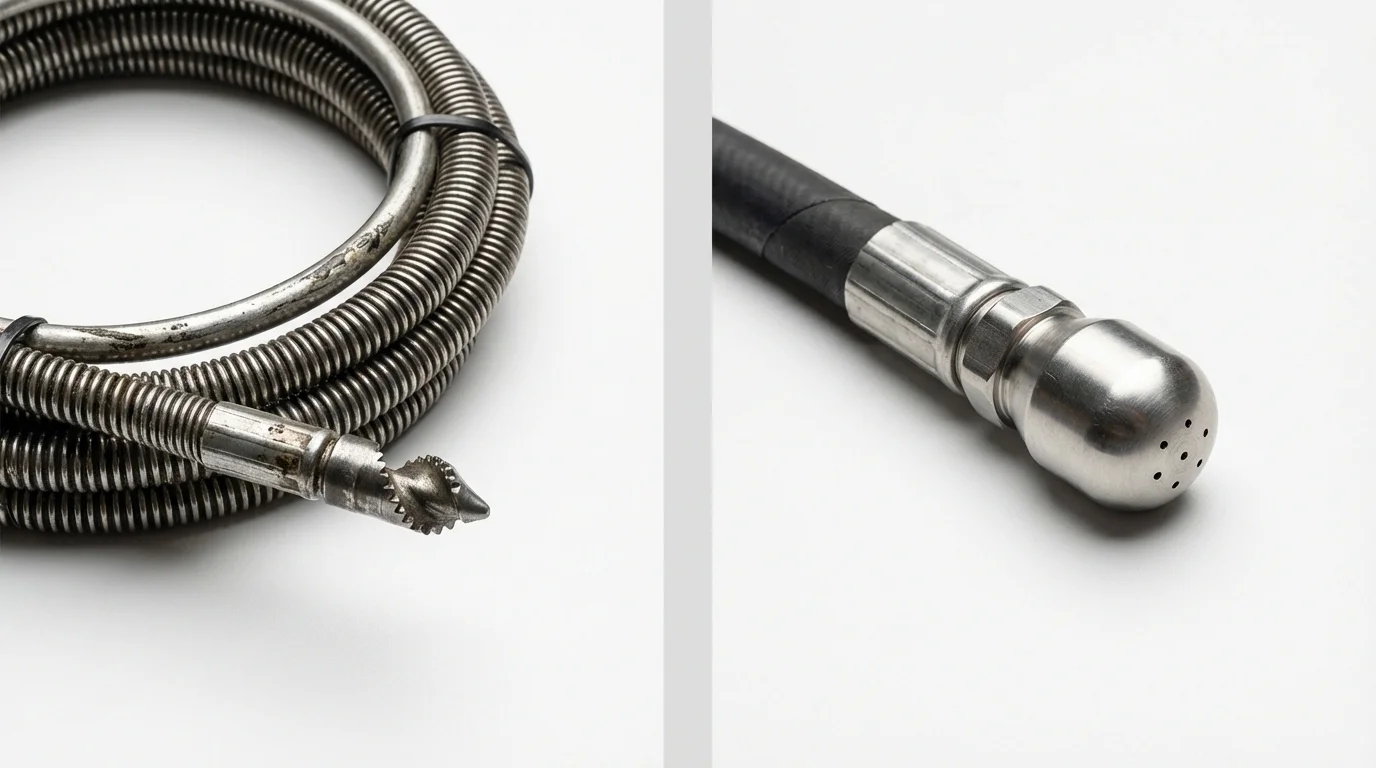 Drain snake cable and hydro jetting nozzle used for drain cleaning in Morganton, NC