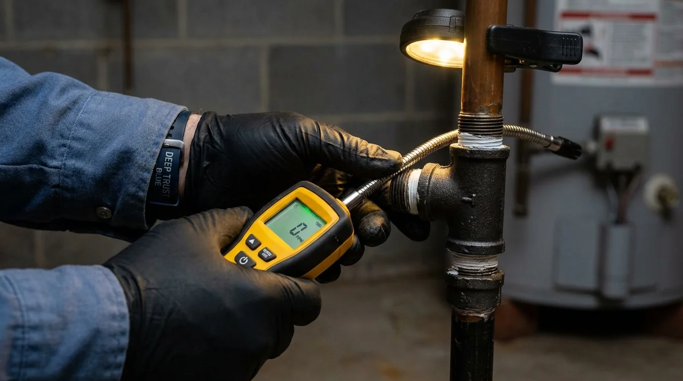 Gas leak detection with electronic sniffer by Johns Plumbing LLC in Morganton