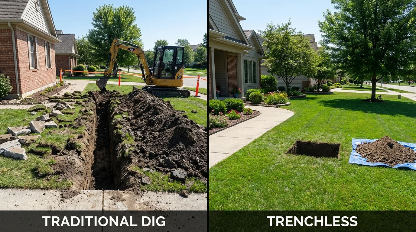 Trenchless sewer repair with minimal yard damage versus traditional excavation in Morganton, NC